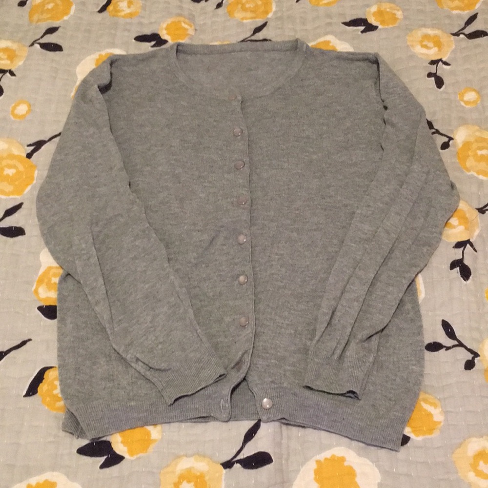 Grey crew neck cardigan